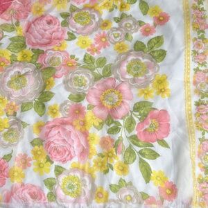 Sheer Fabric Large Flowers Floral Pink Yellow 1 1/2 Yds  x 44"  Lightweight
